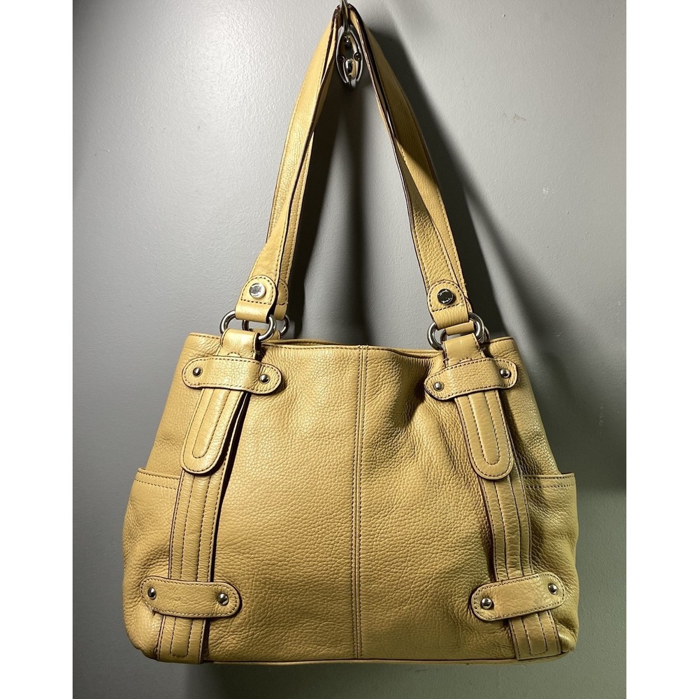 TIGNANELLO Women Genuine leather Pebbled Tan ‎ Shoulder Purse Bag 12x9x5.5" EUC